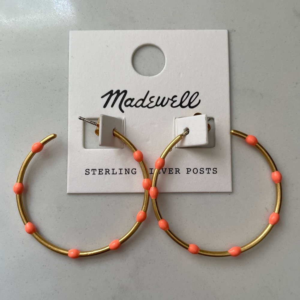 Madewell Hoop Earrings with Pink Enamel Dots